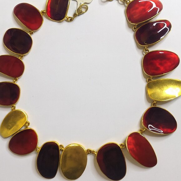 Talbots Red Enamel & Gold Statement Necklace โ NWT - Picture 5 of 6